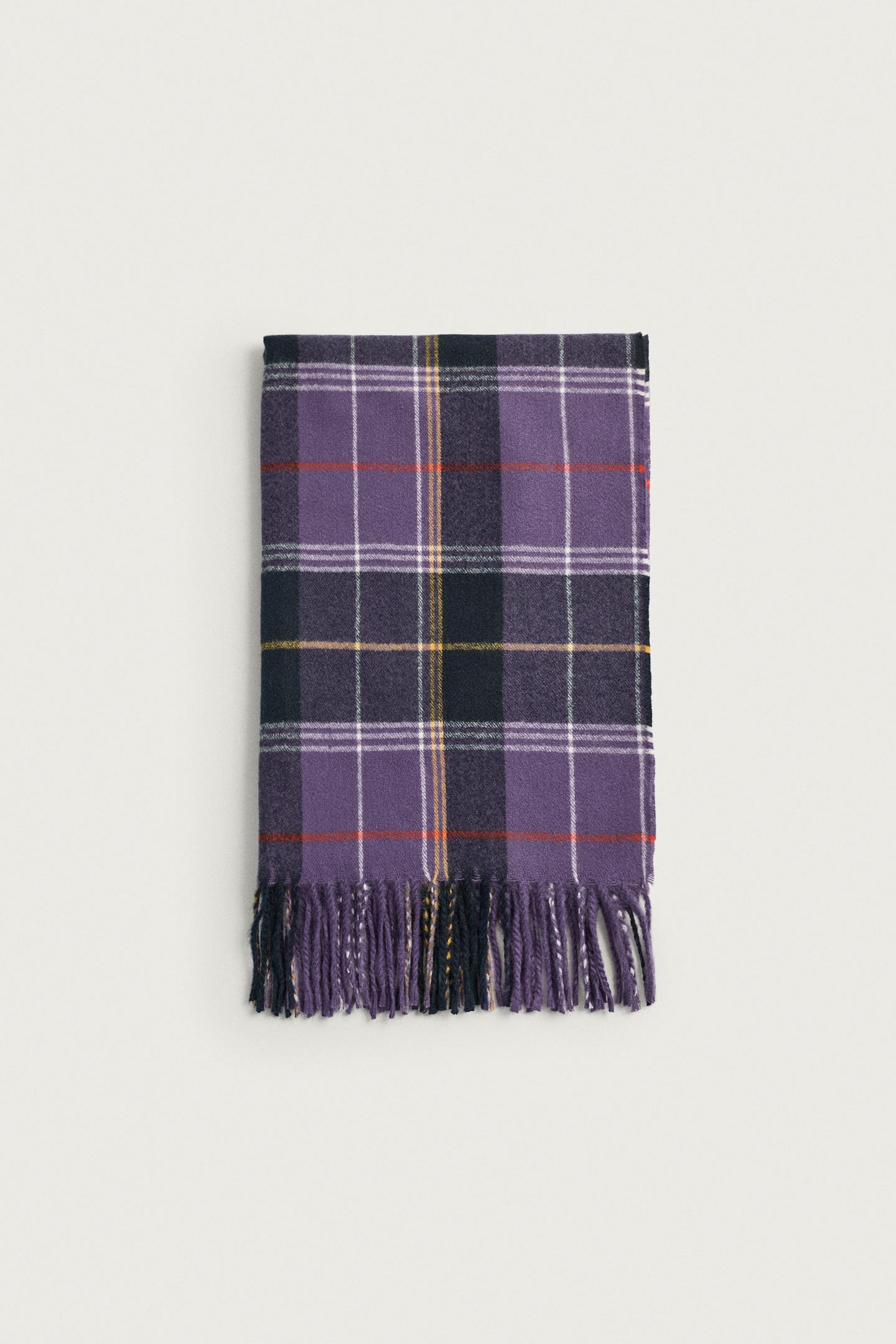 Мужской шарф Zara Color-Block Plaid, цвет: Фиолетовый — фото 3