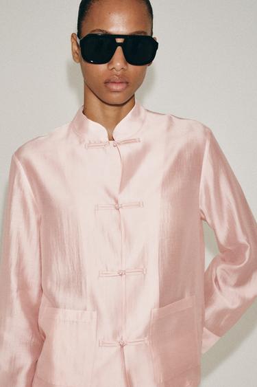 ZW COLLECTION SATIN SHIRT WITH FROG FASTENING - Pastel pink by Zara