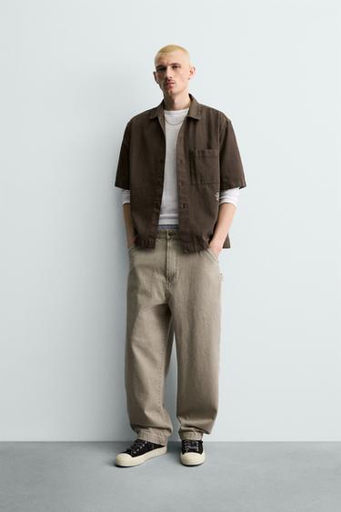 Zara EMBROIDERED TEXTURED OVERSHIRT - Brown - Image 0