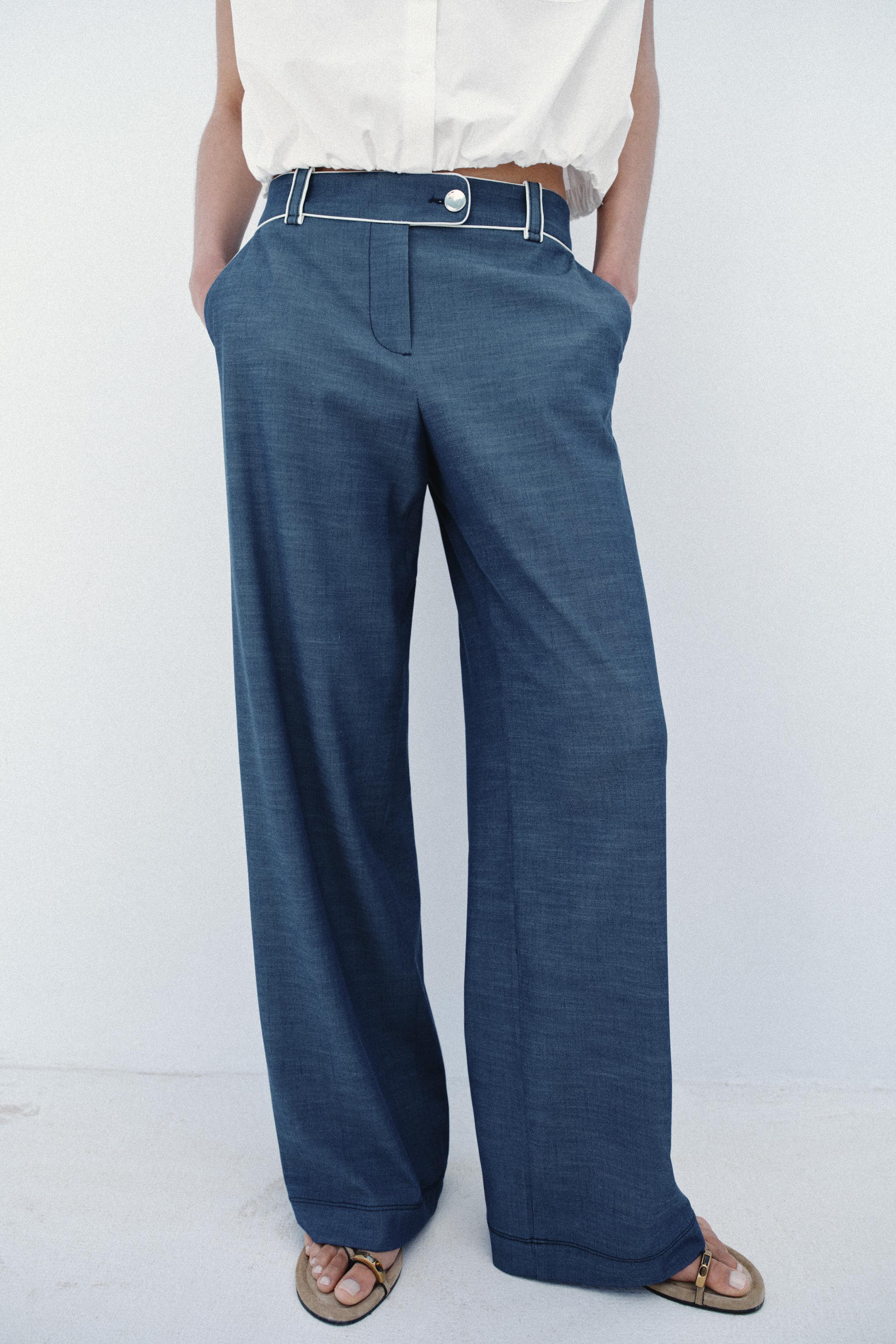 CONTRASTING PIPING WIDE LEG PANTS