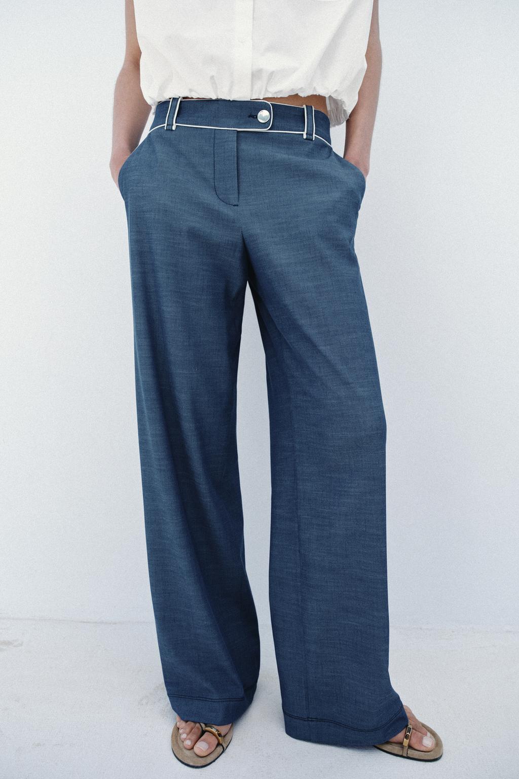 CONTRASTING PIPING WIDE LEG PANTS - image 2