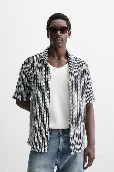 OPEN TEXTURED SHIRT - White / Navy by Zara