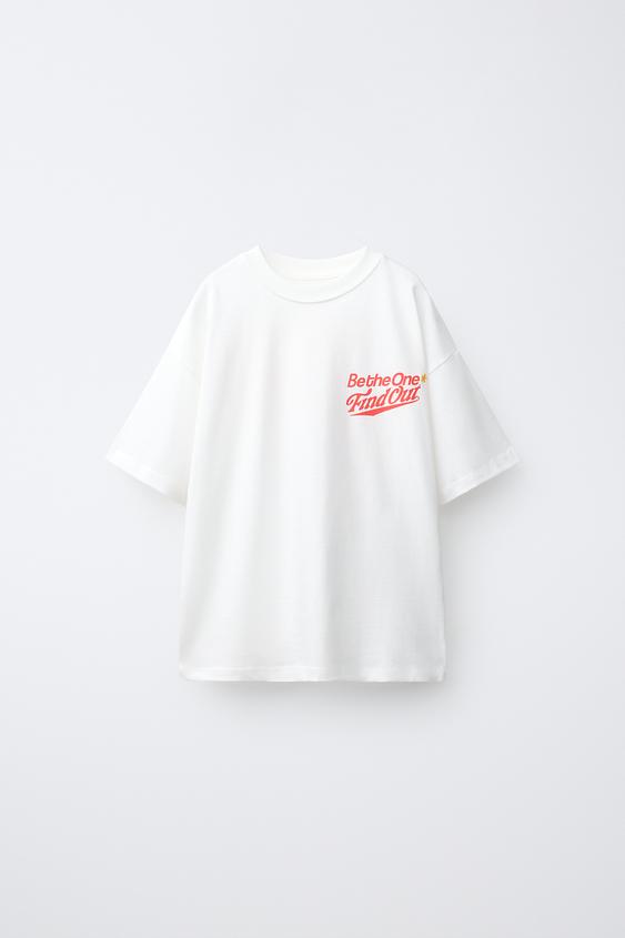 CAMISETA COM TEXTO ESTAMPADO - Branco-marfim da Zara - Imagem 0