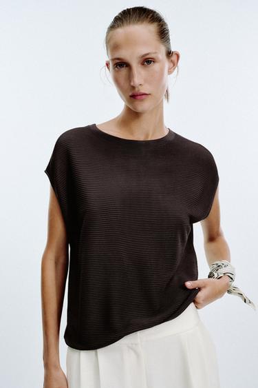 TOP RAJUTAN RIB KERUNG LENGAN - Cokelat dari Zara