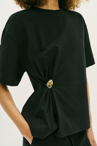 T-SHIRT HEAVY COTTON À DÉCOR - Noir de Zara - Image 3