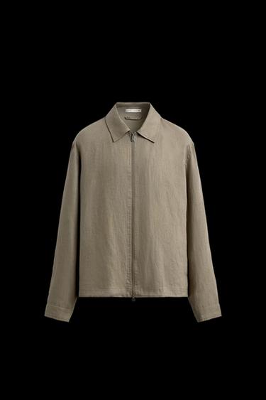 100% LINEN OVERSHIRT - Dark beige by Zara - Image 0
