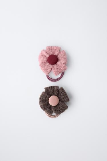 Zara KNIT FLOWER SCRUNCHIES - Brown