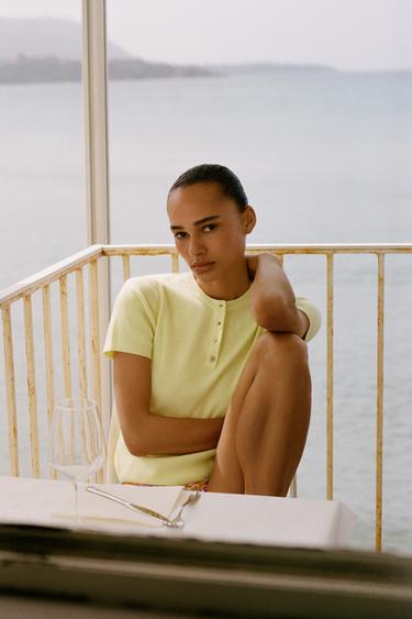 KNIT BUTTON-UP TOP - Light yellow by Zara