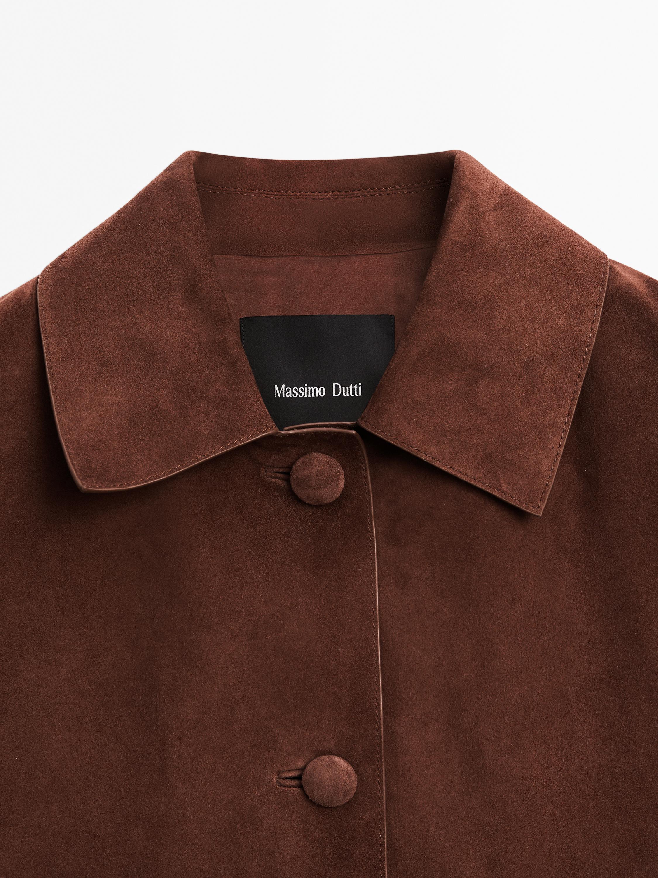 Cropped suede leather-lined jacket with buttons
