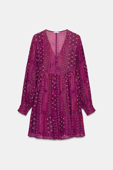 Zara METALLIC THREAD MINI DRESS - Pink