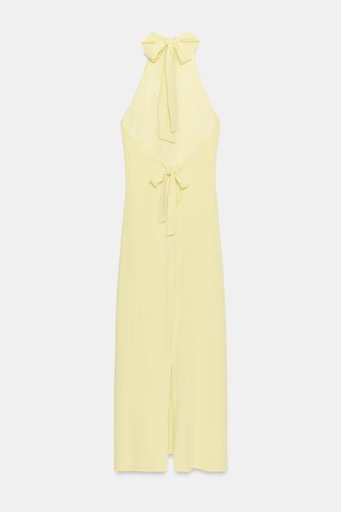 HALTER NECK MIDI DRESS WITH TIE - Yellow by Zara - Image 5