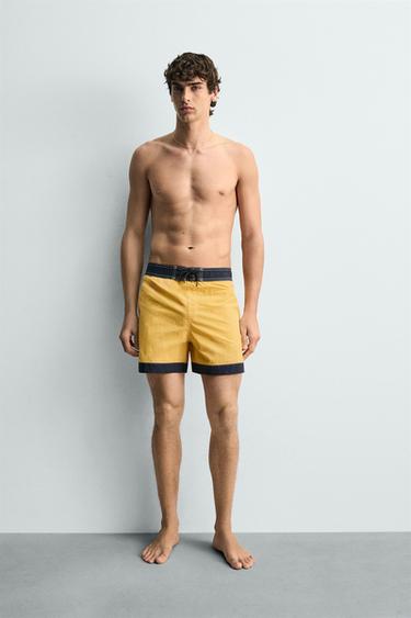 MAILLOT DE BAIN LONG AVEC CONTRASTE - Jaune clair de Zara - Image 0