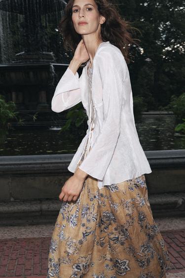 JUPE IMPRIMÉE FLEURS EN RAMIE ZW COLLECTION - Écru moyen de Zara - Image 9