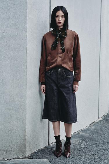 Zara 中腰 TRF 牛仔短褲 - 深靛青色