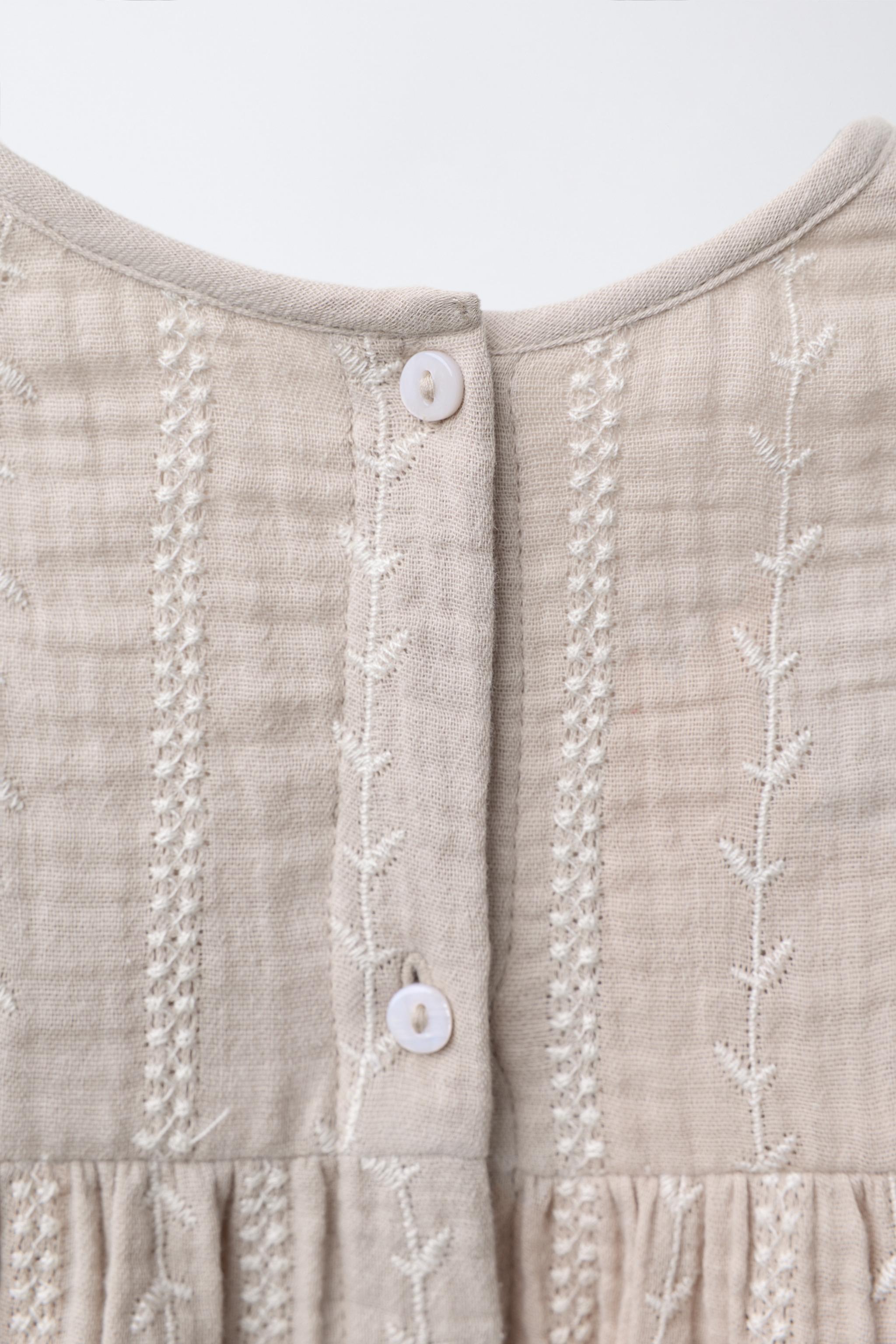 EMBROIDERED COTTON GAUZE DRESS AND PANTY SET