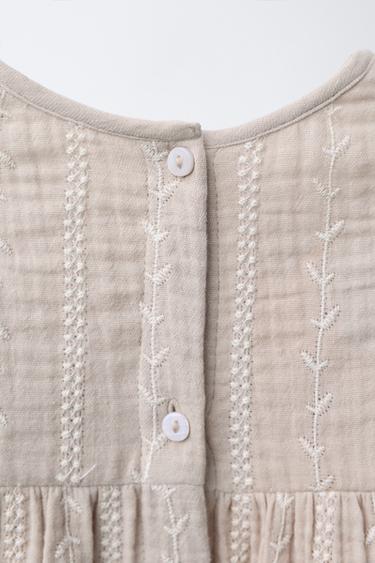 ROBE ET CULOTTE EN GAZE DE COTON BRODÉE - Marron clair de Zara - Image 2