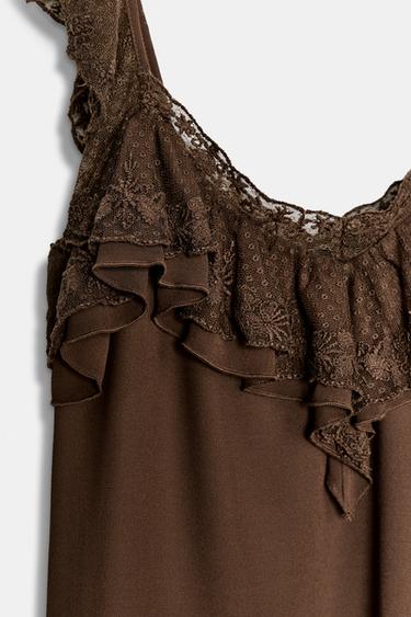 TOP BRODÉ À VOLANTS - Marron de Zara - Image 8