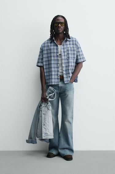 BOXY FIT CHECK SHIRT - Blue by Zara - Image 0