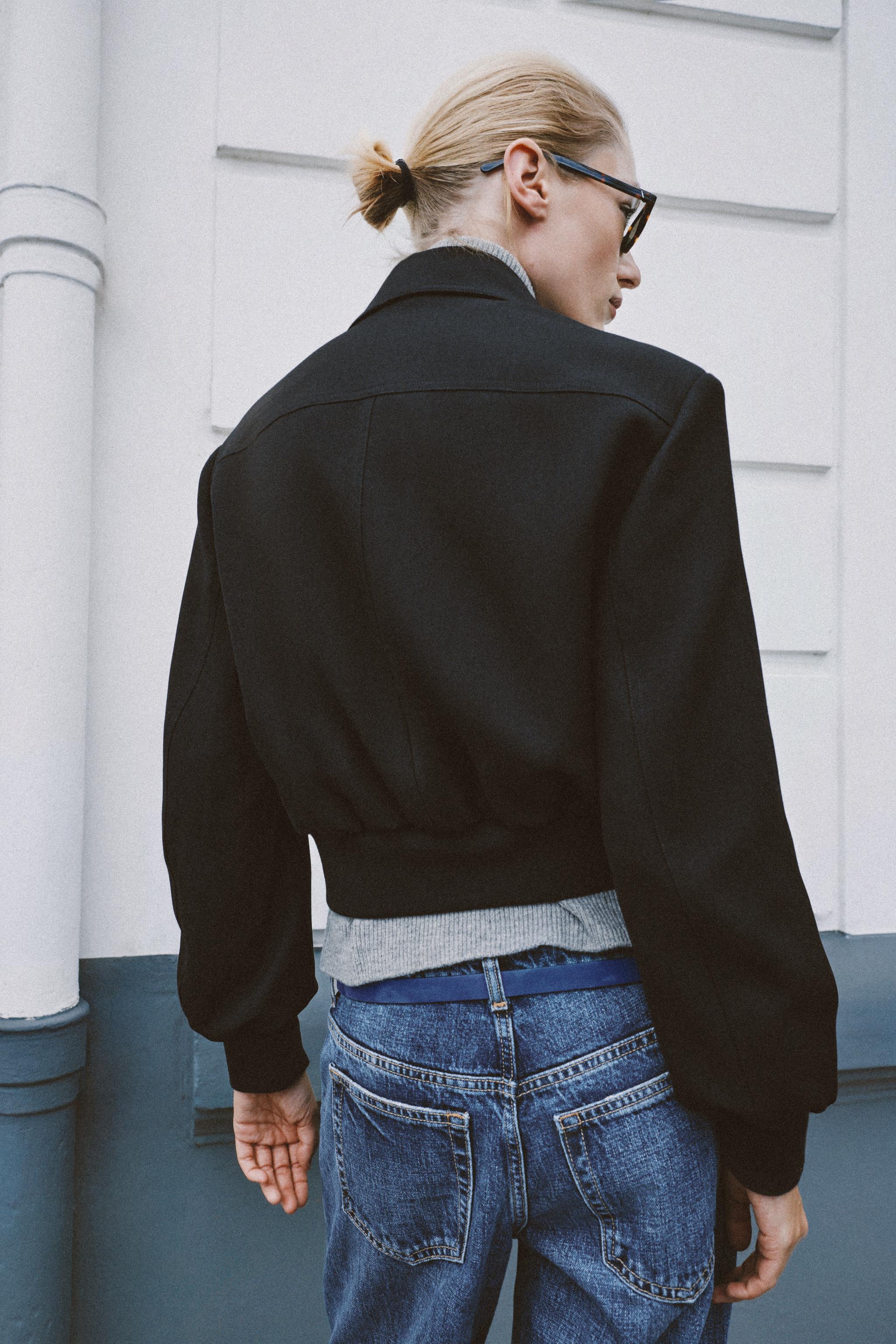 CROPPED JACKET WITH SHOULDER PADS - Black | ZARA United States