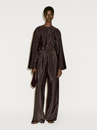 Zara Satin shirt with vent detail - Limited Edition - Chocolate - Image 0