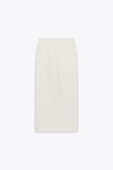 JUPE MIDI CRÊPE CEINTURE - Écru de Zara - Image 6