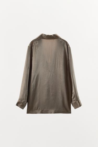CHEMISE PYJAMA À RAYURES - Marron clair de Zara - Image 5