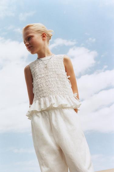 ELASTICATED TOP WITH BOWS - White by Zara