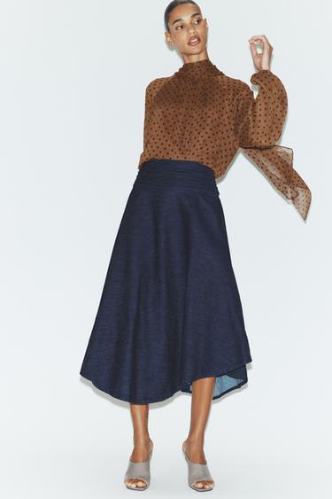 Zara POLKA DOT PRINT BLOUSE - Tobacco