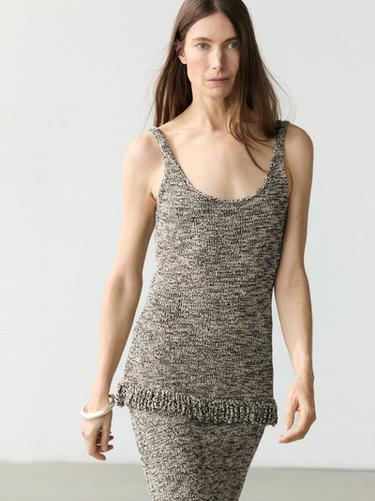 Top en maille à franges - Noir de Zara