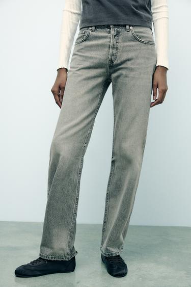 Zara STRAIGHT LEG MID RISE TRF JEANS - Gray