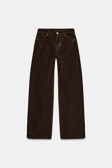 PANTALON DROIT EN VELOURS CÔTELÉ - Marron de Zara - Image 5