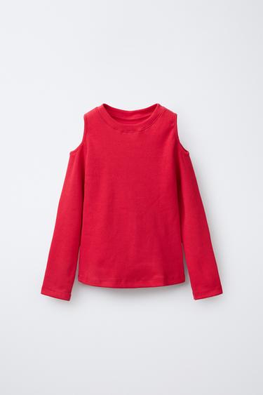 Zara RIB CUT-OUT T-SHIRT - Red - Image 0