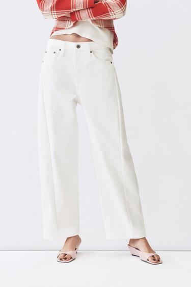 Zara ZW COLLECTION 中腰九分休閒牛仔褲 - 白色