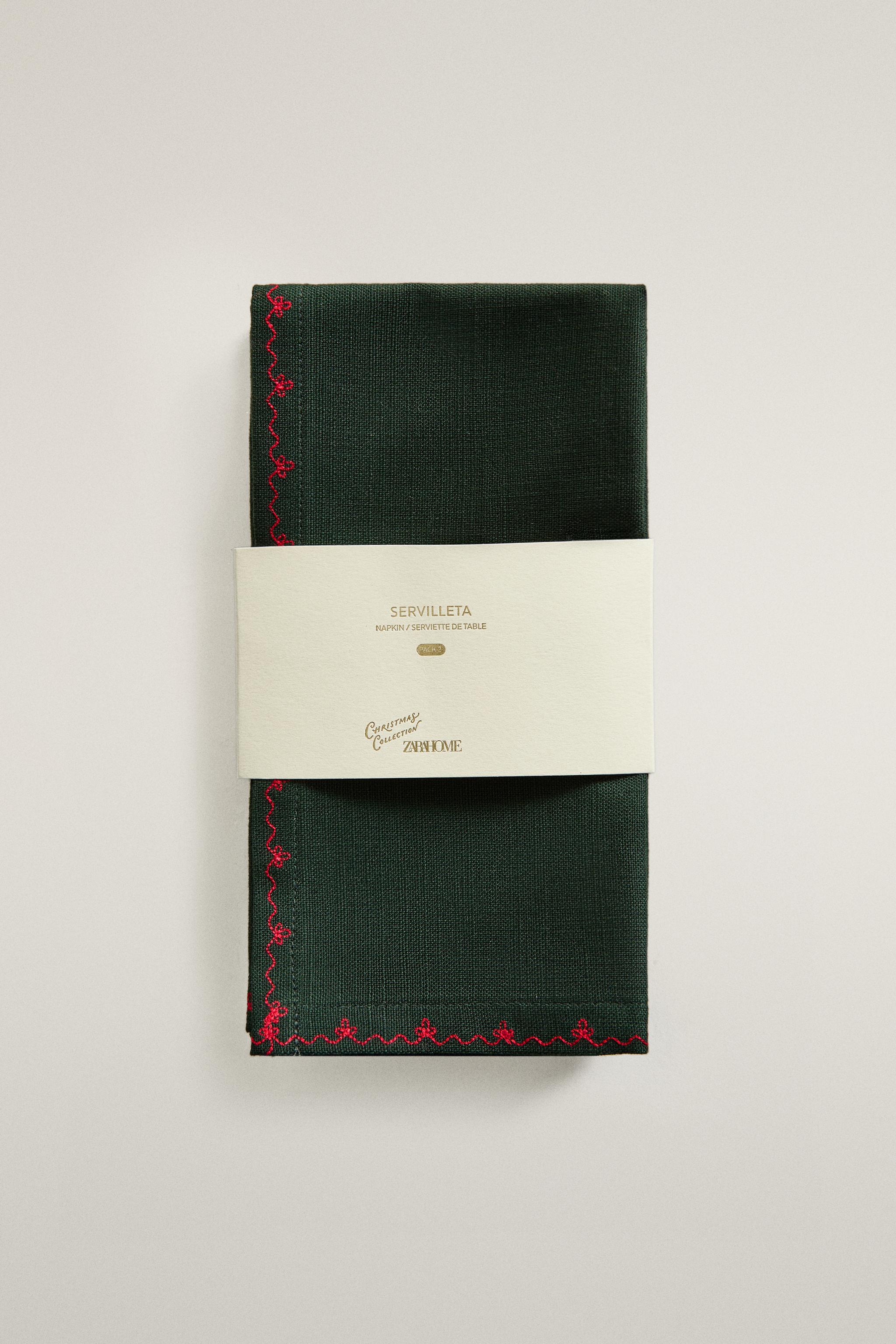 CHRISTMAS EMBROIDERED COTTON NAPKINS (SET OF 2)