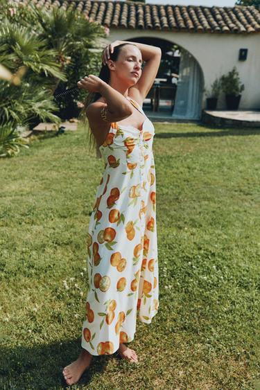 ROBE IMPRIMÉE AVEC LIN - Orange de Zara