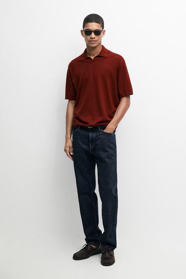 Zara 100% cotton V-neck knit polo - Russet - Image 0