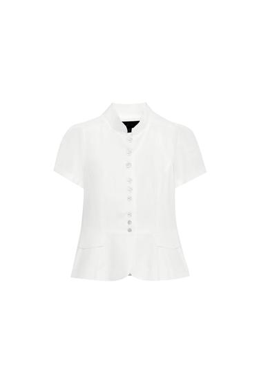 Zara SHORT SLEEVE BUTTON-FRONT TOP - White