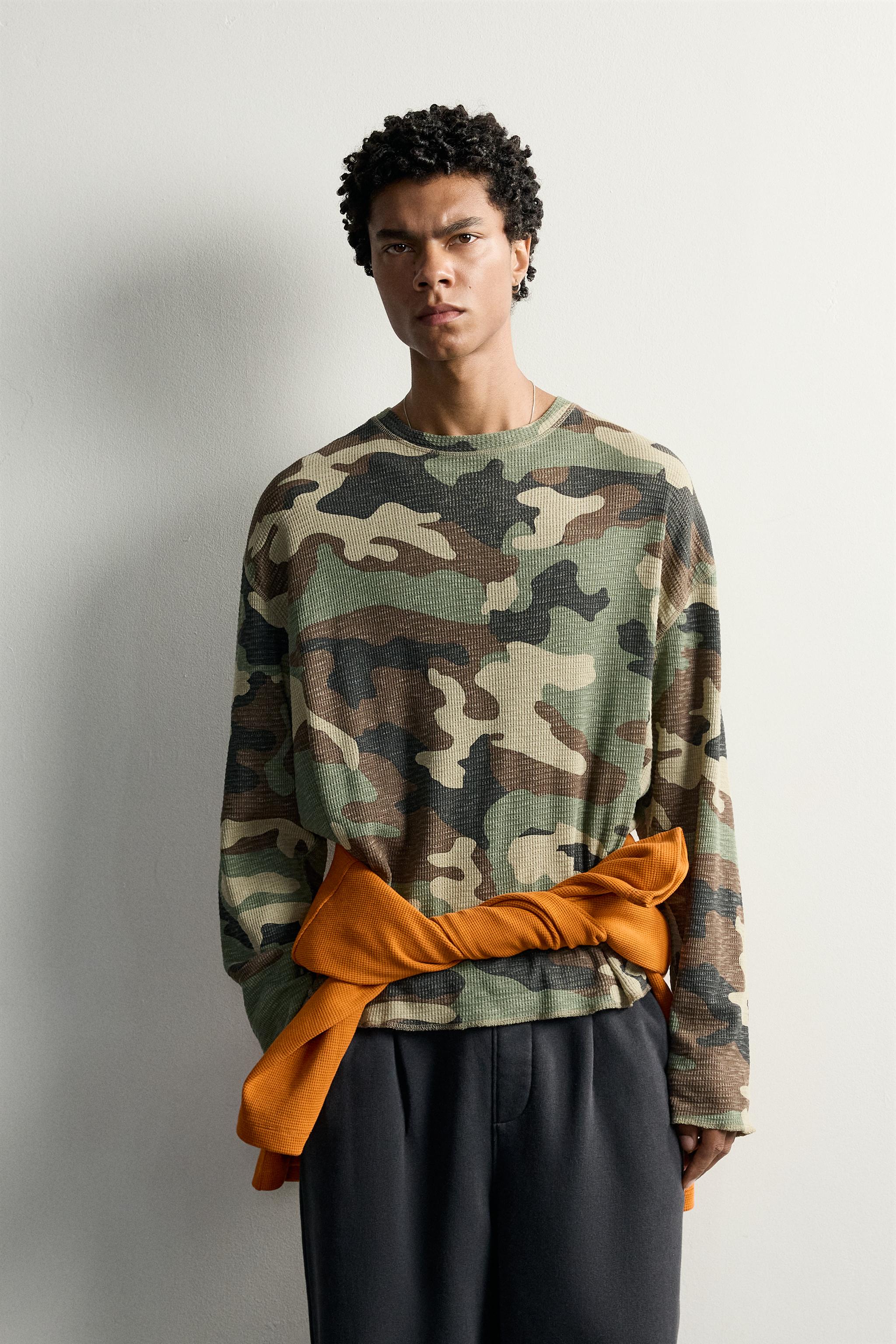 ABSTRACT PRINT WAFFLE-TEXTURE SWEATSHIRT