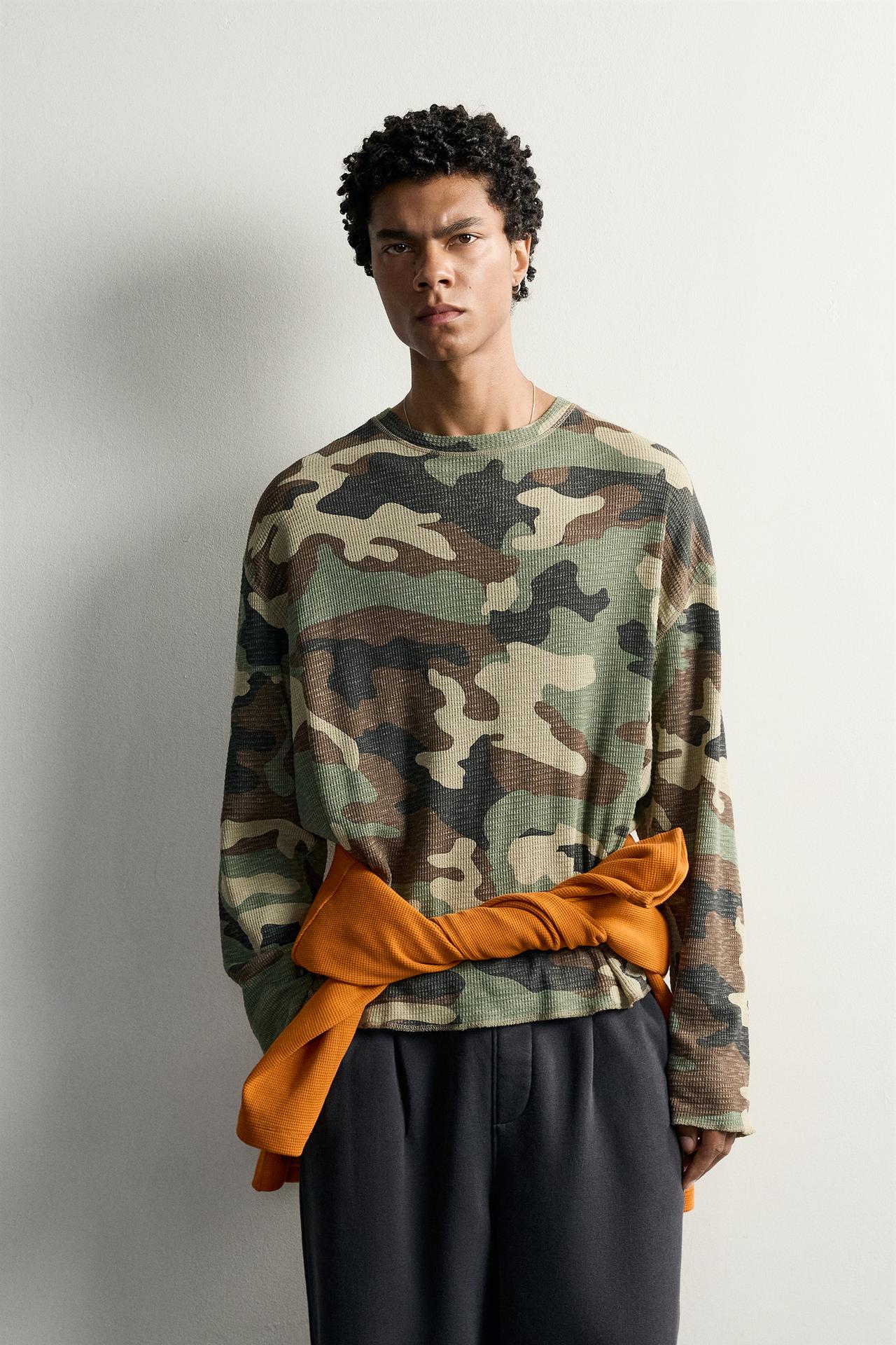ABSTRACT PRINT WAFFLE-TEXTURE SWEATSHIRT — various
