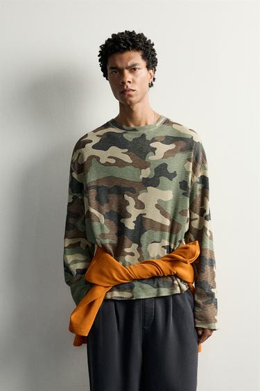 ABSTRACT PRINT WAFFLE-TEXTURE SWEATSHIRT — various 2