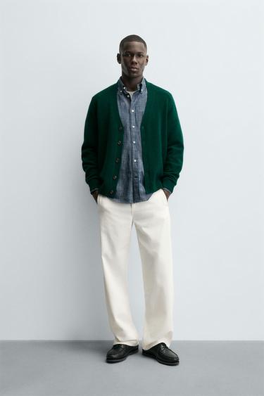 REGULAR FIT WOOL BLEND CARDIGAN - Green by Zara