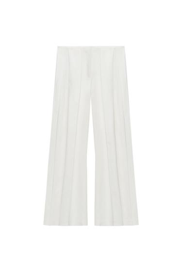 RECHTE BROEK MET STIKSELS ZW COLLECTION - Ivoor van Zara