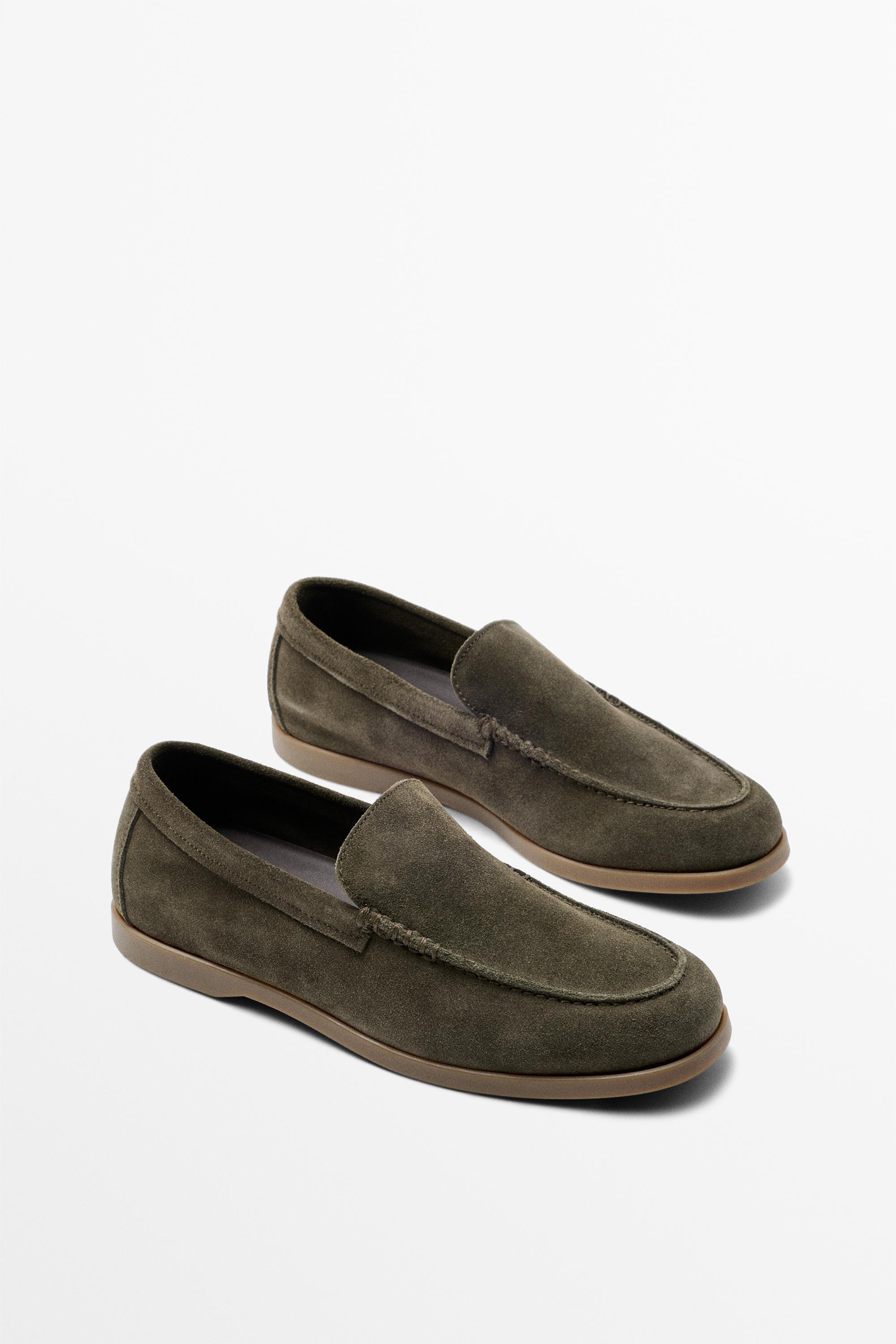 Soft split leather loafers — Khaki Green