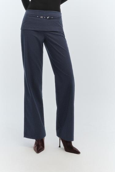 CHECKED TROUSERS WITH BELT - Indigo by Zara