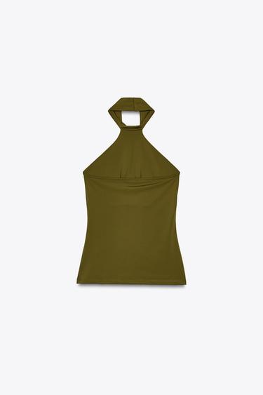 POLYAMIDE HALTER TOP - Olive green by Zara - Image 5