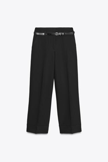 TURN-UP HEM TROUSERS WITH BELT - Black by Zara