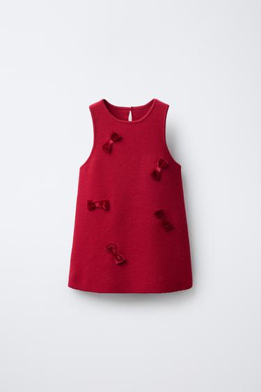 KNIT DRESS WITH VELVET BOWS - Red by Zara - Image 0