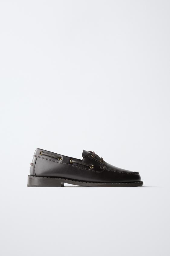 LEATHER DECK SHOE - Maroon by Zara - Image 0