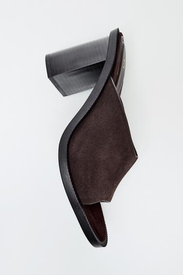 SANDALES EN CUIR À TALONS LARGES - Marron de Zara