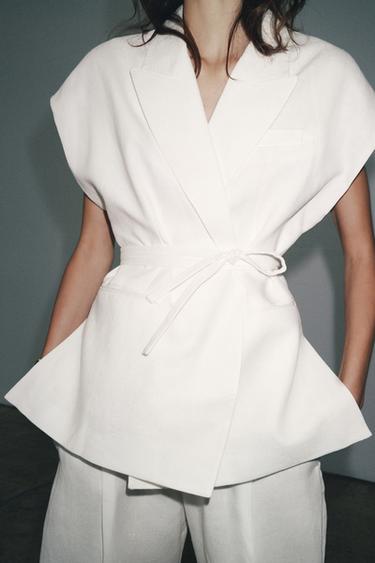 ZW COLLECTION LINEN BLEND DOUBLE-BREASTED WAISTCOAT - White by Zara - Image 2